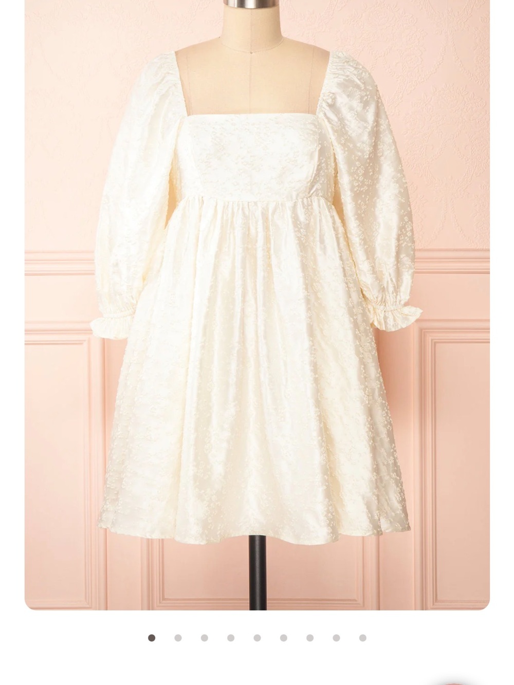 Storia Ivory Square-Neck Puff Sleeve Midi Dress